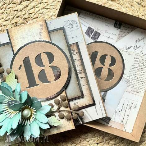 Kartka na 18 urodziny w pudełku z lustrzanym srebrem - handmade