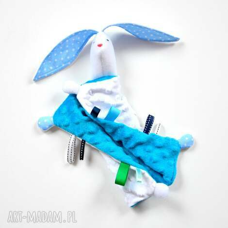 przytulanka dla najmłodszych, szmatka, sensoryczna, metki królik zając