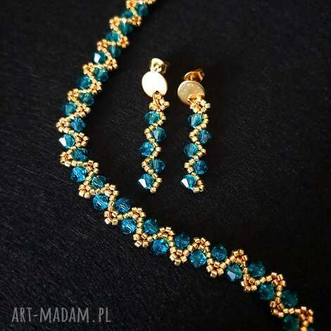 Komplet biżuterii Blue Zircon - bransoletka i kolczyki Preciosa i Miyuki