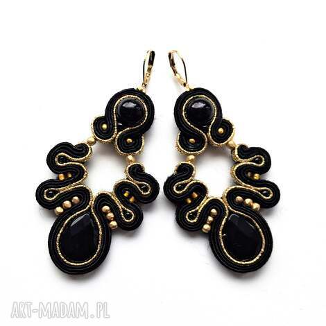 Kolczyki sutaszowe haftowane Black&Gold - ręcznie robione Bajobongo