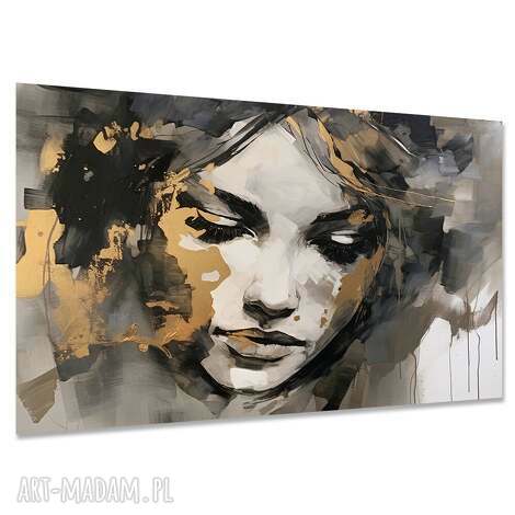 Duży obraz twarz kobiety glamour złoto-czerń 120x80