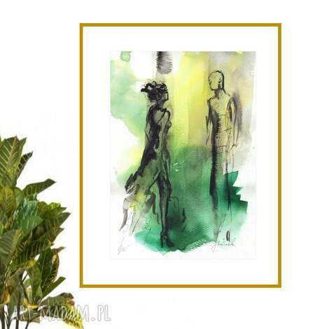 grafika zcyklu ona i on 21cm x 30cm kobieta, para, akwarela obrazy do salonu