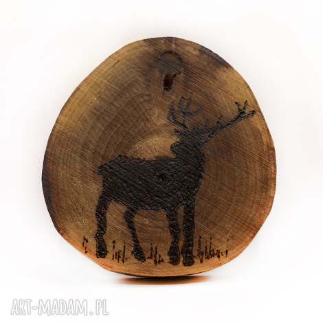 drewniana ręcznie wypalana podkładka pod kubek jeleń - prezent handmade