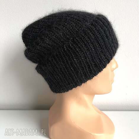 Czapka beanie AUREA - baby merino, moher i jedwab, czarna