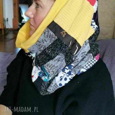 Komin patchworkowy boho handmade - ciepły i kolorowy na podszewce (z recyklingu)