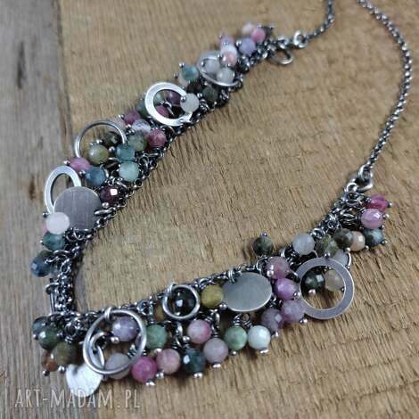 naszyjnik - zawieszki z turmalinu ii, srebro oksydowane, turmalin, srebro 925