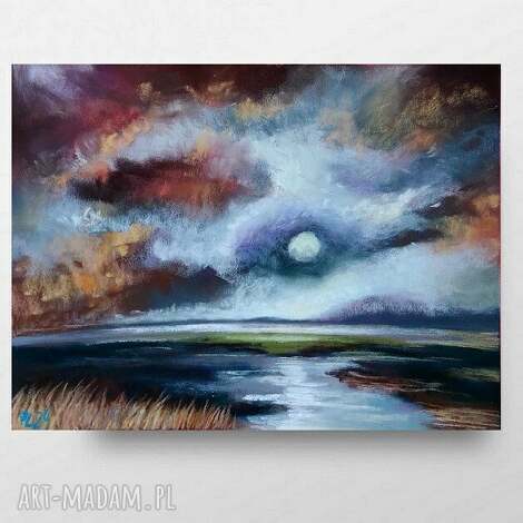 Noc - obraz pejzażowy w pastelach suchych 18x24 cm (szaro-brązowo-fioletowy)