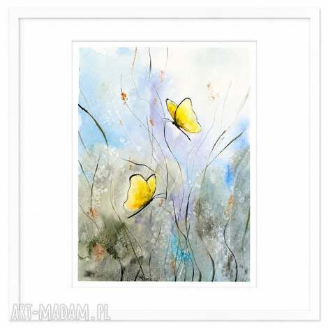 Akwarela 30x40 cm Motyle na łące - oryginalny obraz handmade