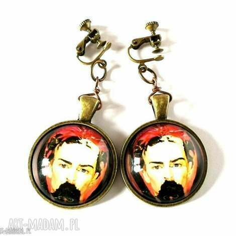 Klipsy Frida Kahlo folk boho etno - ręcznie robione bez przekłuć