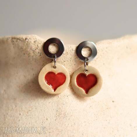 kolczyki ceramiczne serce, walentynki, prezent dla kobiety