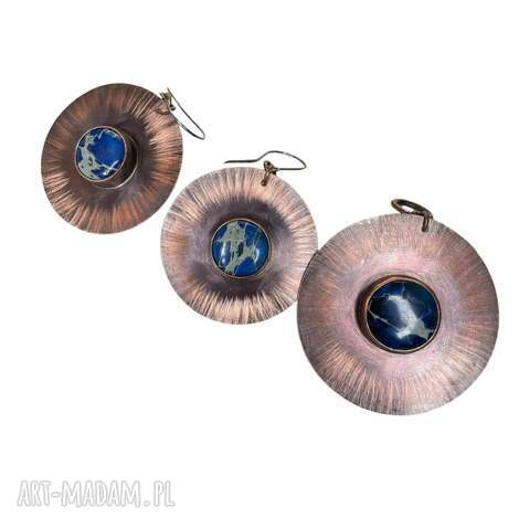 miedziany komplet z jaspisem cesarskim c1261 okrągłe kolczyki okrągły wisior