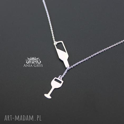 Srebrny naszyjnik z butelką wina i kieliszkiem - handmade