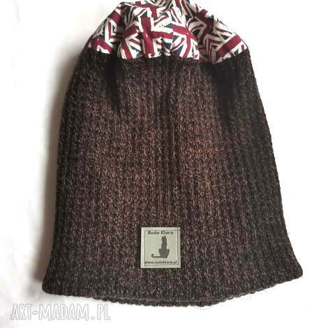 czapka brązowa smerfetka unisex uniwersalna na podszewce,box x1, folk, frida etno boho