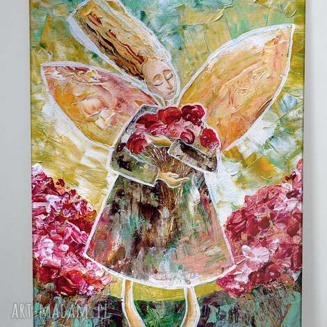 Pieśń w mojej duszy - obraz giclee anioł i kwiaty na płótnie Canvas