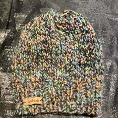 ciepła czapka robiona na drutach, smerfetka, czapka zimowa