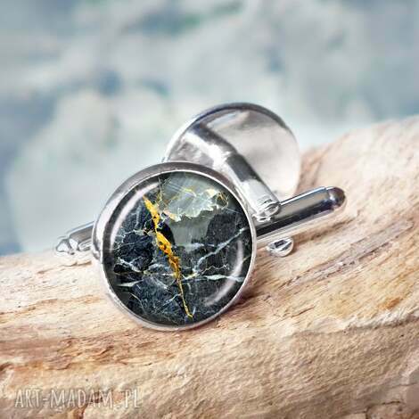 spinki do mankietów marmur czarny wzór marmuru, spinki do koszuli