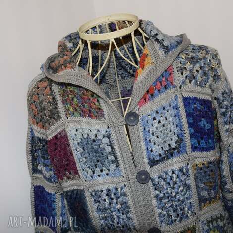 swetry płaszcz, sweter robiony na szydełku kwadratu do włóczka