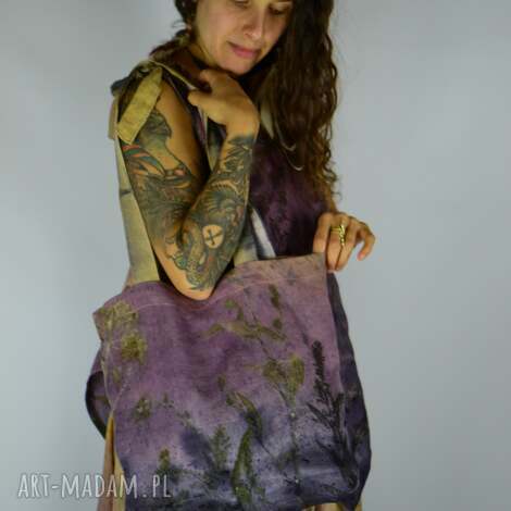 barwiona roślinami torba lniana tajemniczość len, eko moda, slow fashion