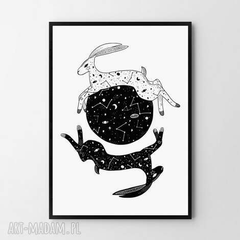 Plakat-obraz Gwiezdne Zające 50x70 cm B2 - ręcznie drukowany do pokoju dziecka
