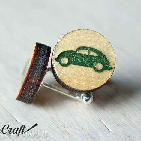 drewniane spinki do mankietów auto seria color, samochód ekologiczne
