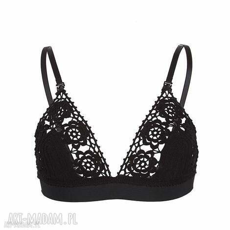 biustonosz koronkowy katie szydełkowy, czarny bra, bralette