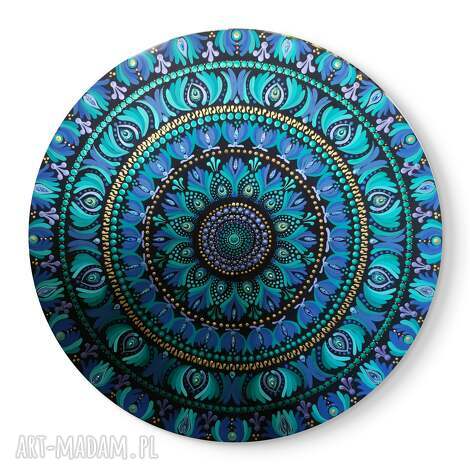 Morska Mandala 70 cm - obraz morze w turkusie, niebieski i złote akcenty (handmade)