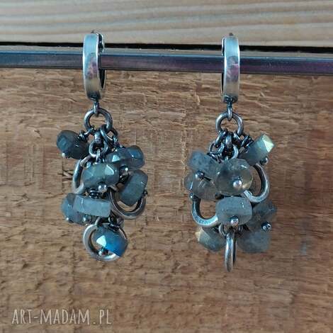 kolczyki - surowe z labradorytu, srebro oksydowane 925