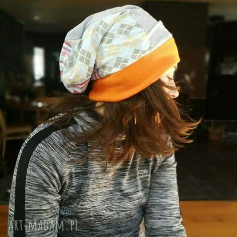 czapka etno boho smerfetka wiosenna długa uniwersalna damska - box waliz - na podszewce