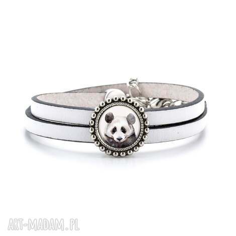 Biała bransoletka z rzemienia PANDA - ręcznie robiona biżuteria handmade w art-Madam.pl