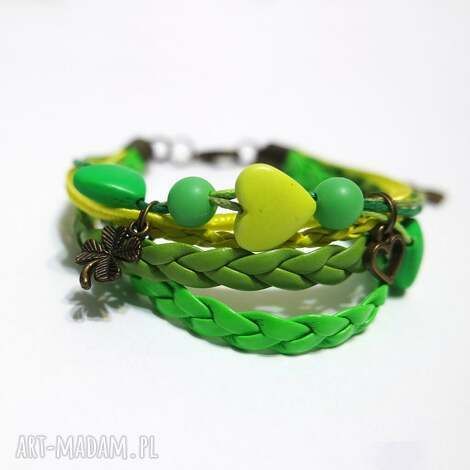 Bransoletka z neonowymi sercami i rzemieni - handmade