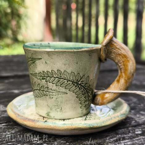 Filiżanka do espresso 70 ml z paprocią i rydzem - ceramika handmade