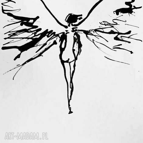 Spotkanie z aniołem 2 - grafika czarnym tuszem A4 Adriana Laube (sygnowana)