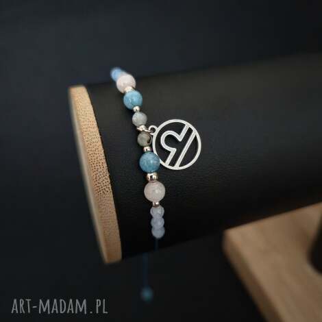 bransoletka zodiakalna waga - wersja ze srebrem kwarc różowy, akwamaryn