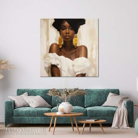 obraz portret kobiety w turbanie - czarnoskórej wydruk