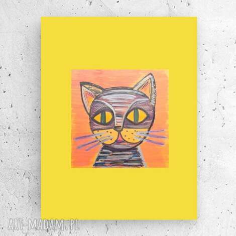 annasko: mały rysunek z kotkiem, oryginalny obrazek z kotem, grafika do dziecięcego pokoju