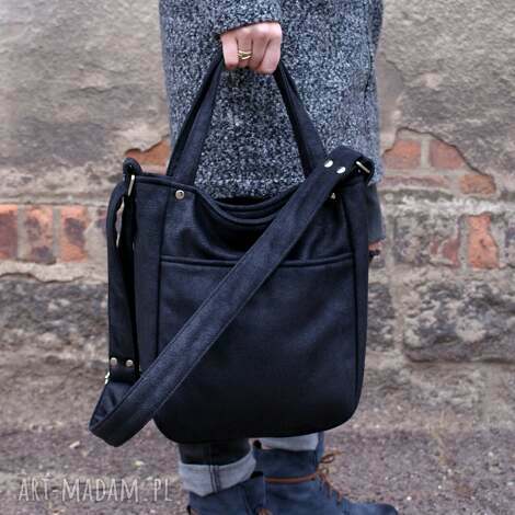 miniks vegan czerń nubuk faktura, torba torebka, minimal, casual, citybag