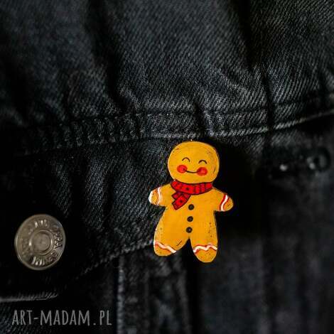 mała świąteczna przypinka piernikowy ludzik pan ciastek, prezent