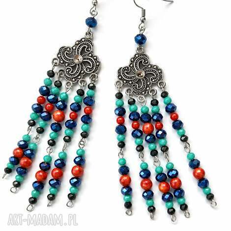 Kolczyki Koralowiec Czerwony - boho orient z koralem i kryształkami