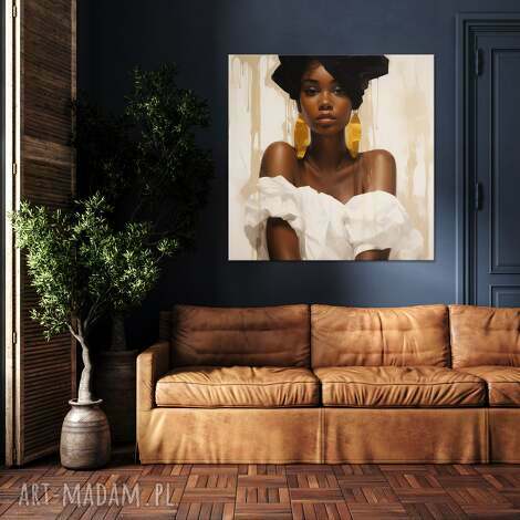 obraz portret kobiety w turbanie - czarnoskórej wydruk