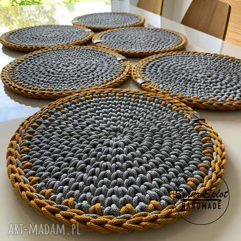 podkładki okrągłe na stół pod talerze ze sznurka, szydełkowa