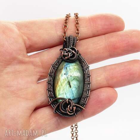Miedziany naszyjnik z labradorytem - unikatowy boho LadyC (wire-wrapping)