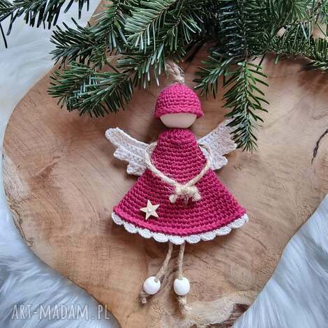 Anioł Stróż boho na szydełku 20 cm - prezent na chrzest i komunię