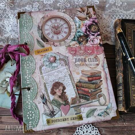 romantyczny dziennik czytelniczy w stylu retro ręcznie wykonany, pamiętnik