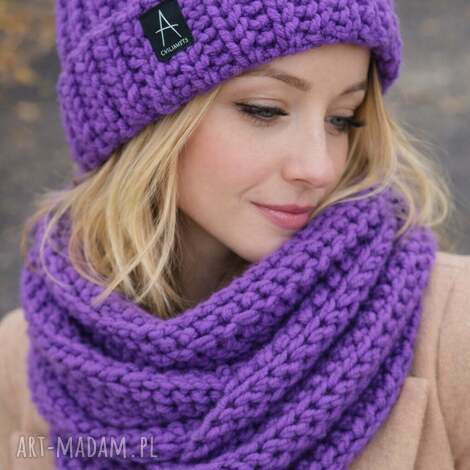 szary mary szeroki ciepły szal z wełny 180x25cm, fioletowy sza, szalik