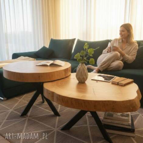 zestaw 2 stolików kawowych z litego drewna zegar plastra 30 cm gratis