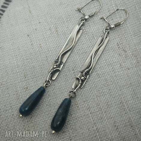 Długie kolczyki z apatytem - srebro 925 oksydowane (wire wrapping)