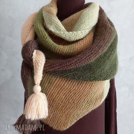 chusta strzałka ręcznie robiona na drutach duża ciepła z wełn, pomysły