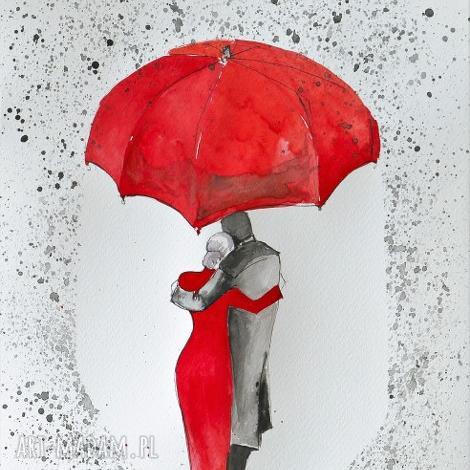 pod parasolem 2 akwarela artystki plastyka adriany laube deszcz, miłość