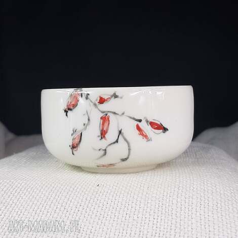 Czarka porcelanowa z dziką różą do herbaty 150 ml - handmade