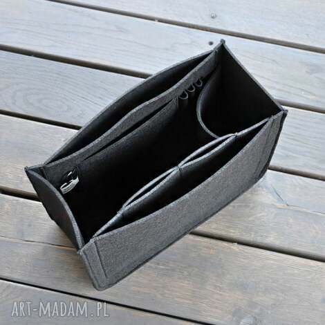 Organizer z filcu do torebki - czarny szeroki z 5 kieszeniami - handmade